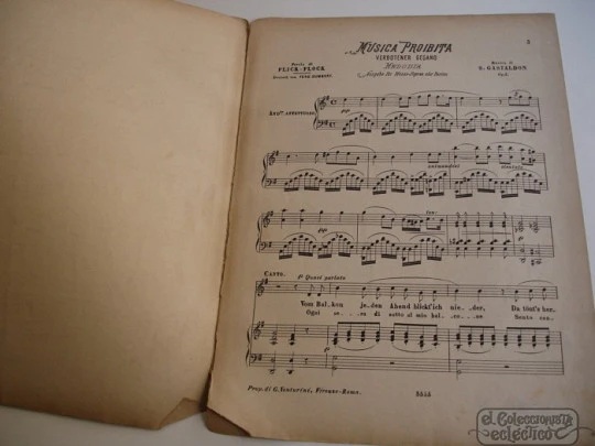 Música prohibida. 1890's. Stanislao Gastaldon. 7 Págs. G. Venturini