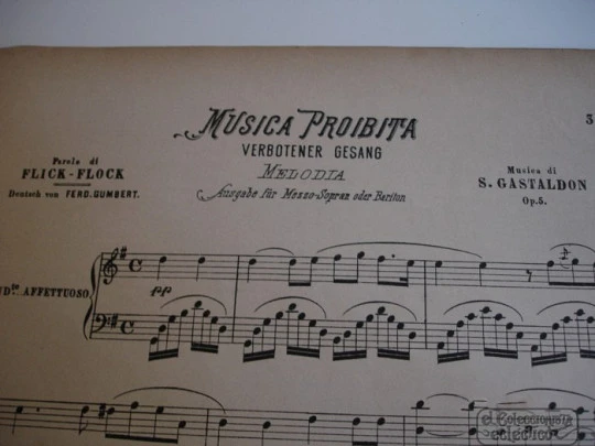 Música prohibida. 1890's. Stanislao Gastaldon. 7 Págs. G. Venturini
