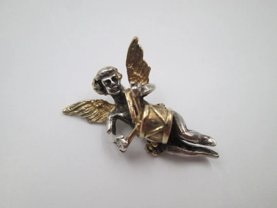 Musician cherub women's pendant. 925 sterling silver & vermeil. Europe. 1980's