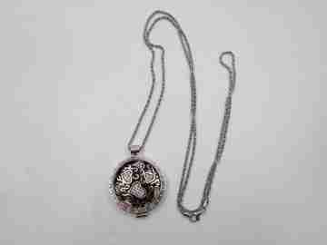 MY iMenso necklace with hearts medallion. Sterling silver, black enamel and zircons
