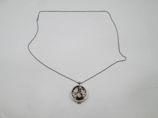 MY iMenso necklace with hearts medallion. Sterling silver, black enamel and zircons