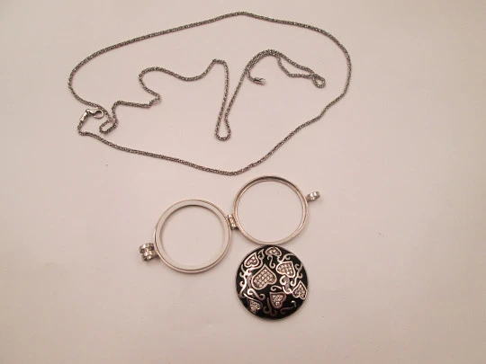 MY iMenso necklace with hearts medallion. Sterling silver, black enamel and zircons