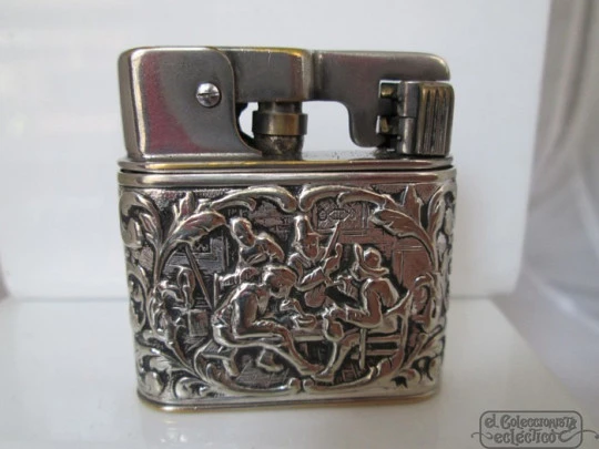 Mylflam. 800 sterling silver. Tavern scene. Relief. Automatic