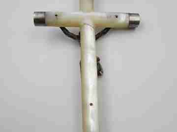 Nacre and silver vermeil rosary. Mary filigree crown and large crucifix. 1910's