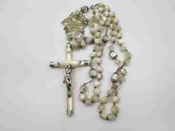 Nacre and silver vermeil rosary. Mary filigree crown and large crucifix. 1910's
