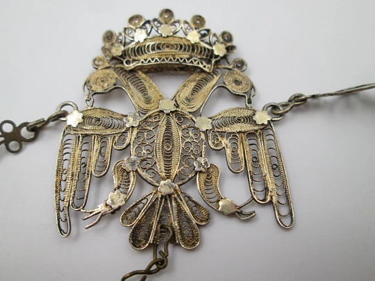 Nacre and silver vermeil rosary. Mary filigree crown and large crucifix. 1910's