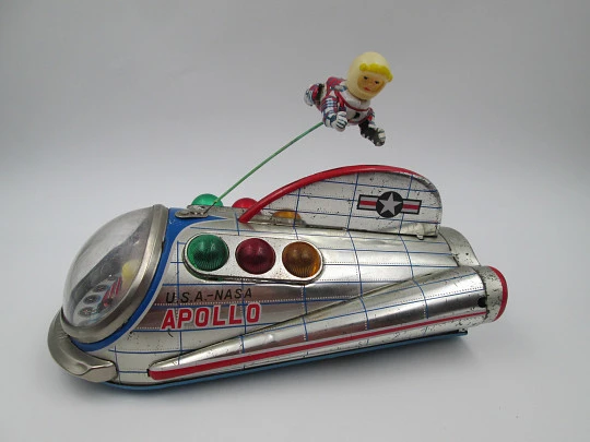 NASA Apollo Space Rocket Ship. Modern Toys Masudaya. Lithographed tinplate