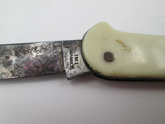 Navaja de bolsillo Hermanos Paya. Acero y celuloide crema. Abrebotellas y sacacorchos