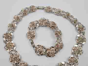Necklace & bracelet set. Sterling silver. Mexico. 1980's. Roses