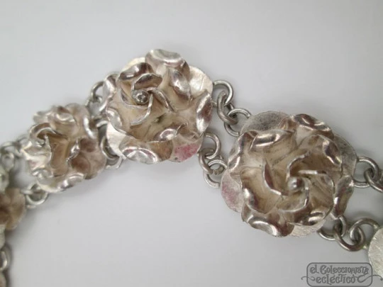 Necklace & bracelet set. Sterling silver. Mexico. 1980's. Roses