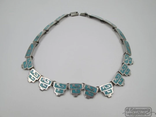 Necklace. 925 sterling silver and turquoise. 1970's. Mexico