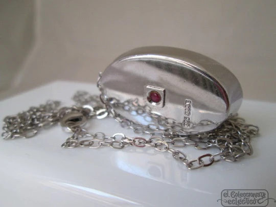 Necklace. 925 sterling silver. Nacre and ruby. 1980's. Double chain