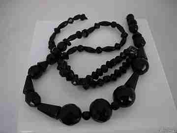 Necklace. Black faceted crystal beads. 1960's. Different shapes