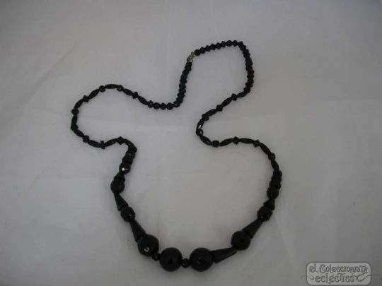 Necklace. Black faceted crystal beads. 1960's. Different shapes