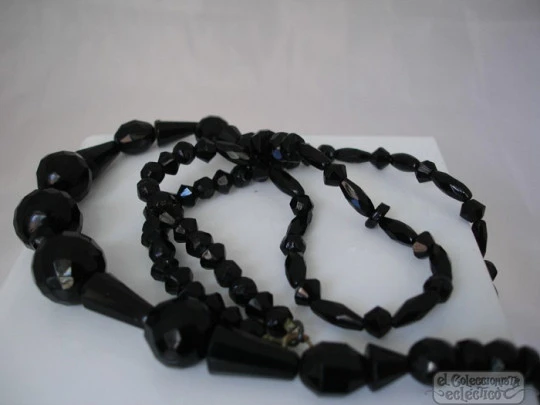 Necklace. Black faceted crystal beads. 1960's. Different shapes