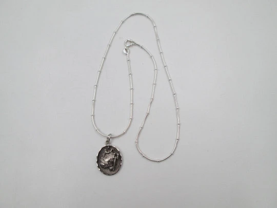 Neptune bust necklace with cord. 925 sterling silver. Carabiner clasp. Europe. 1980's