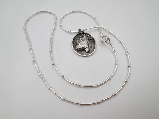Neptune bust necklace with cord. 925 sterling silver. Carabiner clasp. Europe. 1980's