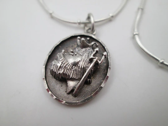 Neptune bust necklace with cord. 925 sterling silver. Carabiner clasp. Europe. 1980's