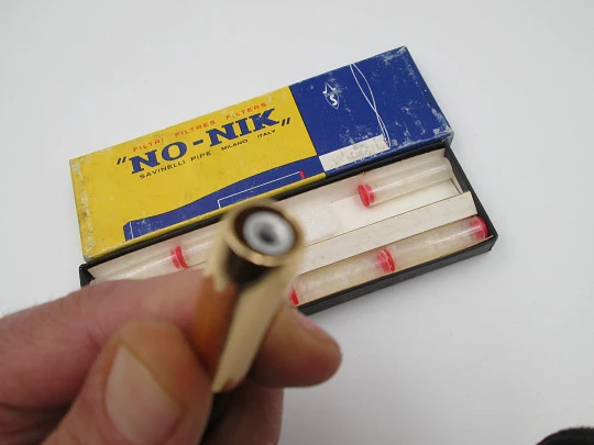 No-Nik Savinelli gold plated and hard rubber retractable cigarette holder with filters set