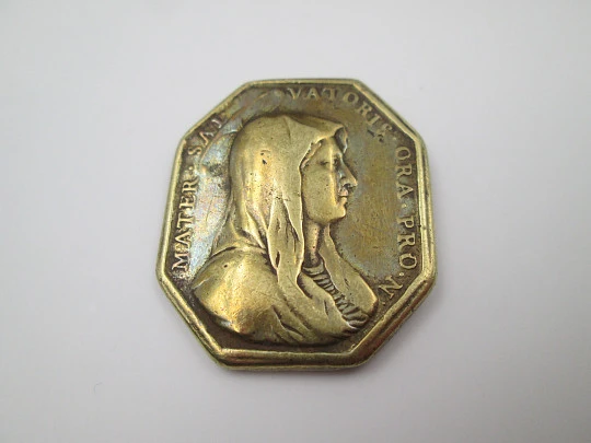 Octagonal bronze medal. Salvator mundi and Mater Salvatoris. 19th century. Europe