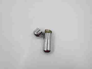 Oil Bar cylindrical petrol cigarette lighter. Silver plated & golden metal. Japan. 1980's