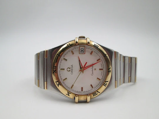 Omega Constellation. Acero y oro 18k. Cuarzo. Brazalete. Calendario. 2000