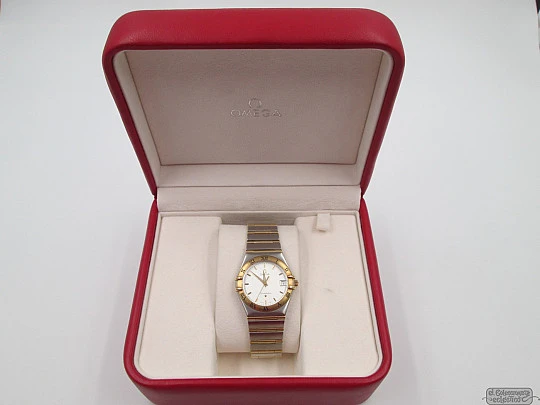 Omega Constellation. Acero y oro amarillo. Cuarzo. Unisex. 2003. Caja