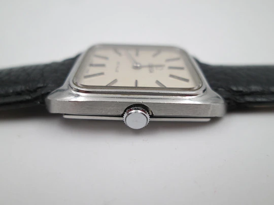 Omega De Ville ladie's watch. Stainless steel. Rectangular case. Manual wind. Strap. Box