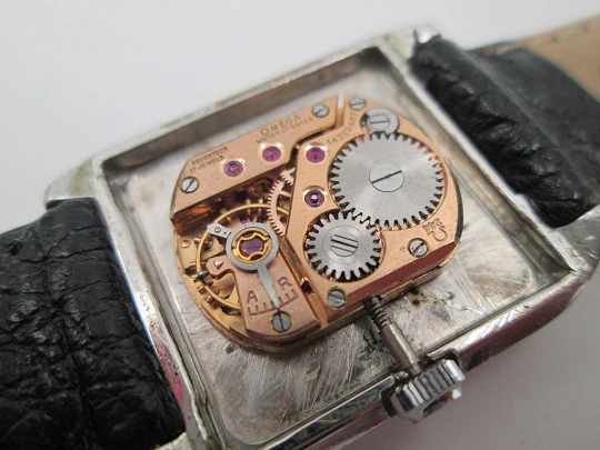 Omega De Ville ladie's watch. Stainless steel. Rectangular case. Manual wind. Strap. Box
