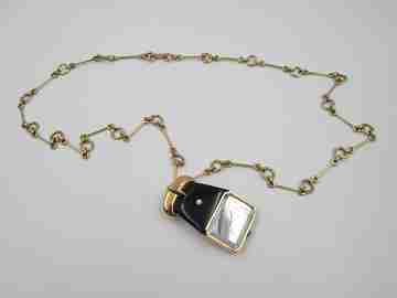 Omega De Ville women's pendant watch. Vermeil sterling silver & enamel. Chain