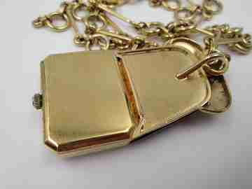 Omega De Ville women's pendant watch. Vermeil sterling silver & enamel. Chain
