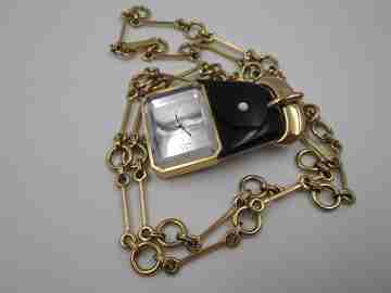 Omega De Ville women's pendant watch. Vermeil sterling silver & enamel. Chain