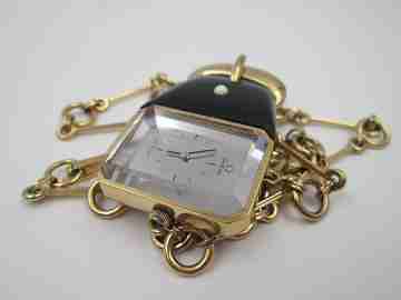 Omega De Ville women's pendant watch. Vermeil sterling silver & enamel. Chain