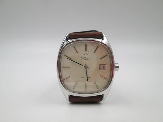 Omega De Ville. Acero inoxidable. Calendario. Caja cuadrada. Calibre cuarzo. Suiza. 1970 Omega De Ville. Acero inoxidable. Calendario. Caja cuadrada. Calibre cuarzo. Suiza. 1970