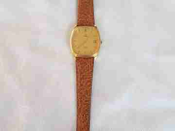 Omega De Ville. Cuarzo. Acero y chapado oro. Calendario. Correa. 1970
