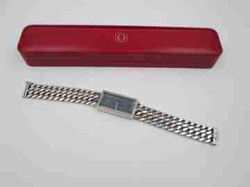 Omega De Ville. Plata ley. Dial azul. Cuerda. Brazalete. Estuche. 1960