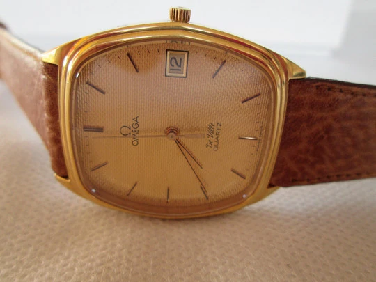 Omega De Ville. Steel & 20 microns gold plated. Quartz. Date. Strap. 1970's