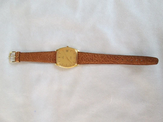 Omega De Ville. Steel & 20 microns gold plated. Quartz. Date. Strap. 1970's