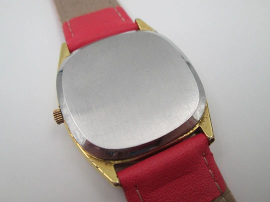 Omega De Ville. Steel and gold plated. Calendar. Quartz. Leather strap. 1980's