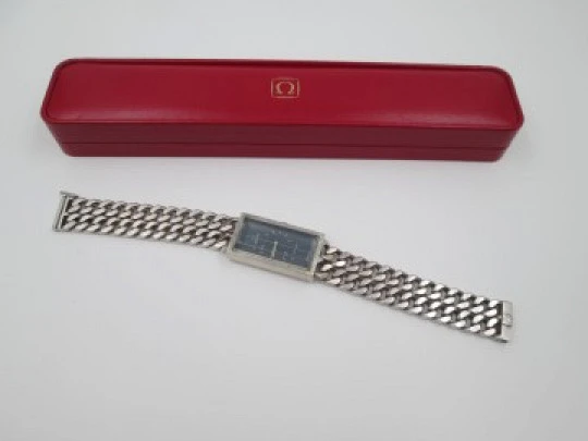 Omega De Ville. Sterling silver. Blue dial. Manual wind. Box. Bracelet. 1960's