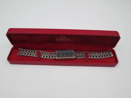 Omega De Ville. Sterling silver. Blue dial. Manual wind. Box. Bracelet. 1960's