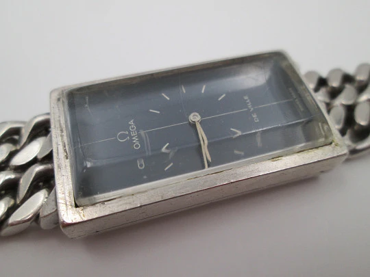 Omega De Ville. Sterling silver. Blue dial. Manual wind. Box. Bracelet. 1960's