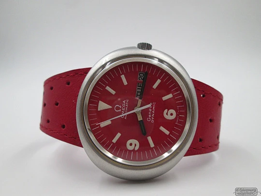 Omega Genève Dynamic. Acero. Automático. 1970. Día y fecha. Dial rojo