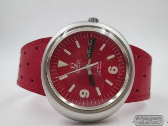 Omega Genève Dynamic. Acero. Automático. 1970. Día y fecha. Dial rojo