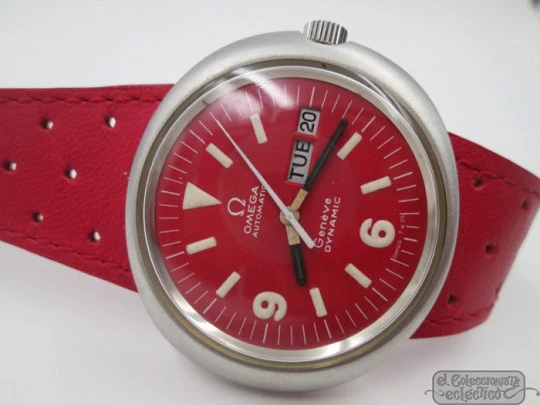 Omega Genève Dynamic. Steel. Automatic. Date & Day. Red dial