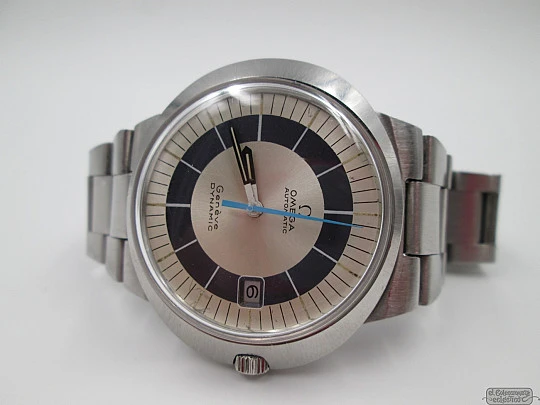 Omega Genève Dynamic. Steel. Automatic. Date. Blue and silver. 1970's