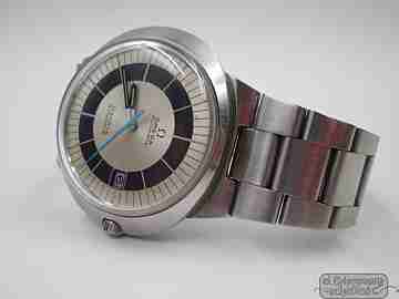 Omega Genève Dynamic. Steel. Automatic. Date. Blue and silver. 1970's
