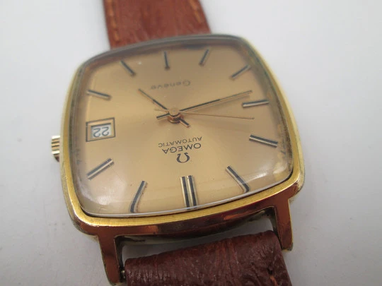 Omega Genève. 20 micron gold plated and steel. Automatic. Calendar. Strap. 1970's Omega Genève. 20 micron gold plated and steel. Automatic. Calendar. Strap. 1970's