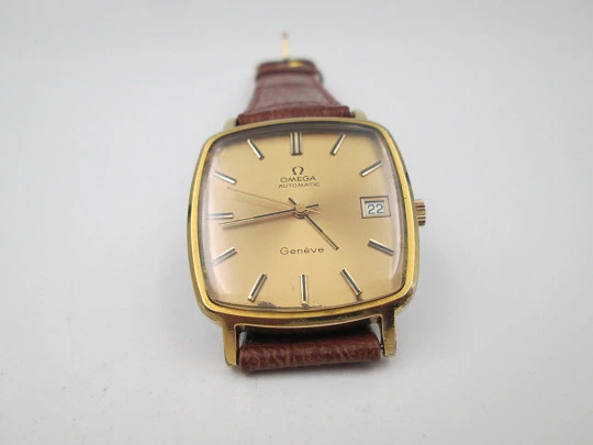 Omega Genève. 20 micron gold plated and steel. Automatic. Calendar. Strap. 1970's Omega Genève. 20 micron gold plated and steel. Automatic. Calendar. Strap. 1970's