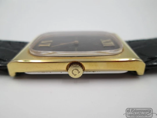Omega Genève. 20 microns gold plated & steel. Manual wind. Tiger's Eye dial